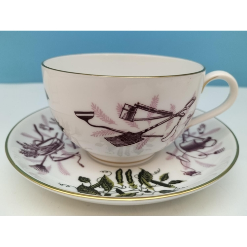 373 - Royal Worcester Fruit Patterned Bowl (8cm h, 23cm d) plus Gardening Tea Cup and Saucer.