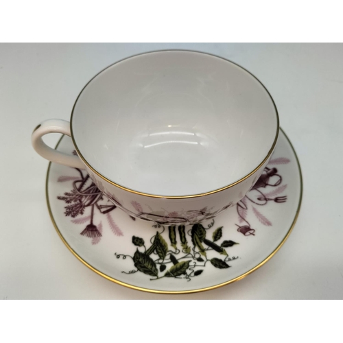 373 - Royal Worcester Fruit Patterned Bowl (8cm h, 23cm d) plus Gardening Tea Cup and Saucer.