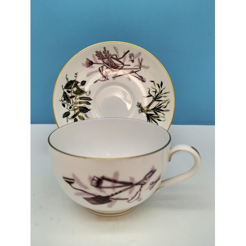 373 - Royal Worcester Fruit Patterned Bowl (8cm h, 23cm d) plus Gardening Tea Cup and Saucer.