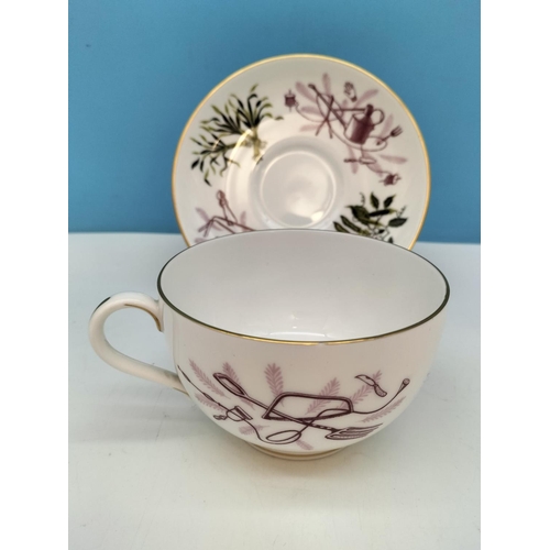 373 - Royal Worcester Fruit Patterned Bowl (8cm h, 23cm d) plus Gardening Tea Cup and Saucer.