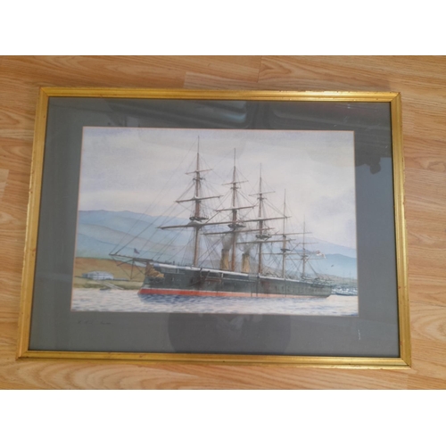 388 - Framed J E Wigston Watercolour on Paper of 'H.M.S. Minotaur'. Signed and Dated 1902. 72cm x 52cm. Co... 