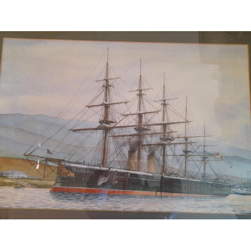 388 - Framed J E Wigston Watercolour on Paper of 'H.M.S. Minotaur'. Signed and Dated 1902. 72cm x 52cm. Co... 