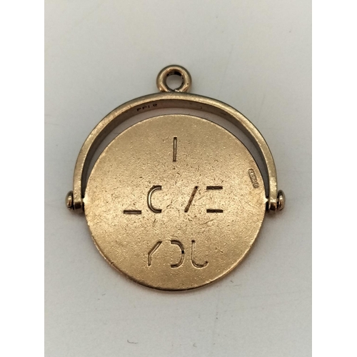 4 - Unmarked 9ct Gold (Tested) 'I Love You' Spinning Pendant. 3.8 Grams.