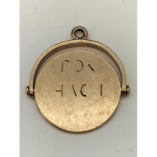 4 - Unmarked 9ct Gold (Tested) 'I Love You' Spinning Pendant. 3.8 Grams.