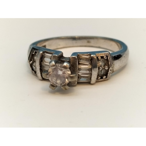 531 - 925 Silver and Clear Stone set Ring. Size L.