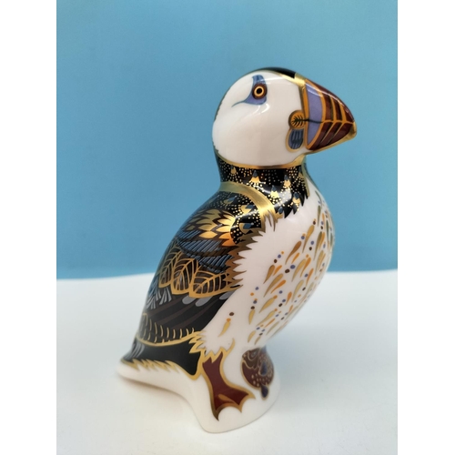 56 - Royal Crown Derby 'Puffin' Paperweight with Gold Stopper.  Red Royal Crown Derby Stamp on Base.