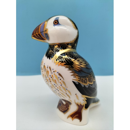 56 - Royal Crown Derby 'Puffin' Paperweight with Gold Stopper.  Red Royal Crown Derby Stamp on Base.