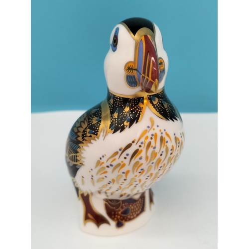 56 - Royal Crown Derby 'Puffin' Paperweight with Gold Stopper.  Red Royal Crown Derby Stamp on Base.