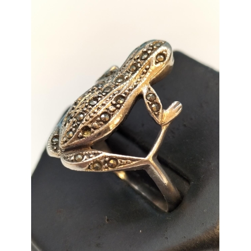 637 - 925 Silver and Marcasite Frog Ring. Size Q.