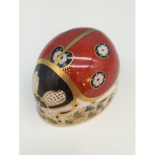 70 - Royal Crown Derby 'Red Ladybird with Seven Spots' Paperweight with Gold Stopper and Red Royal Crown ... 