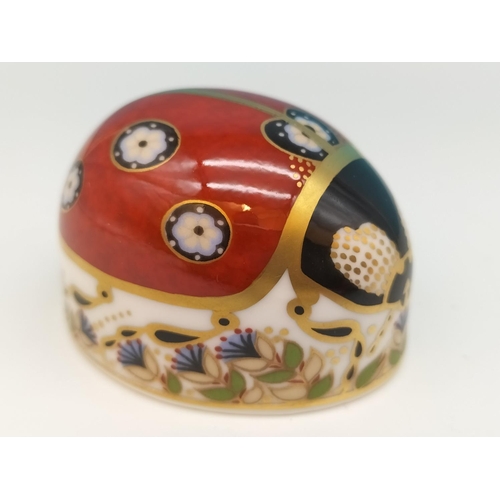 70 - Royal Crown Derby 'Red Ladybird with Seven Spots' Paperweight with Gold Stopper and Red Royal Crown ... 