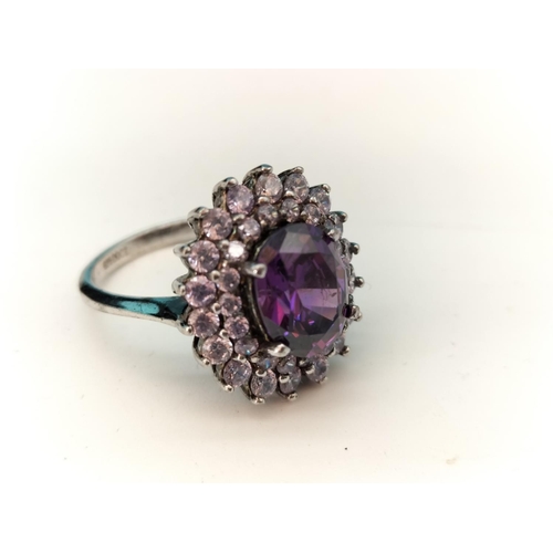 71 - 925 Silver and Cubic Zirconia Ring. Size M.