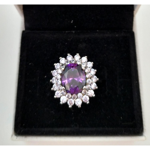 71 - 925 Silver and Cubic Zirconia Ring. Size M.