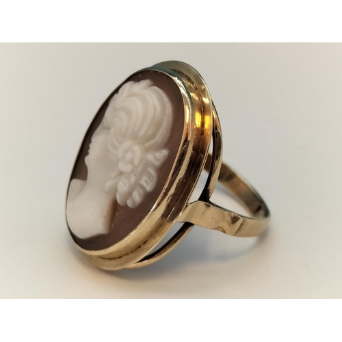 8 - 9ct Gold Continental Cameo Ring. Size M. Total Weight 3.1 Grams. Mark Rubbed.