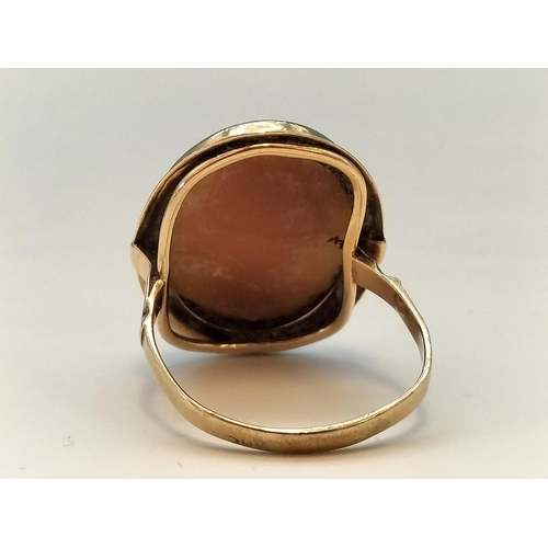 8 - 9ct Gold Continental Cameo Ring. Size M. Total Weight 3.1 Grams. Mark Rubbed.