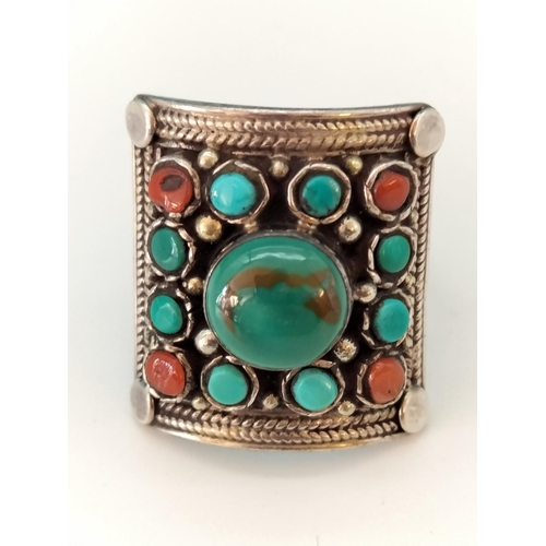 86 - 925 Silver and Turquoise Ring. Size Q.