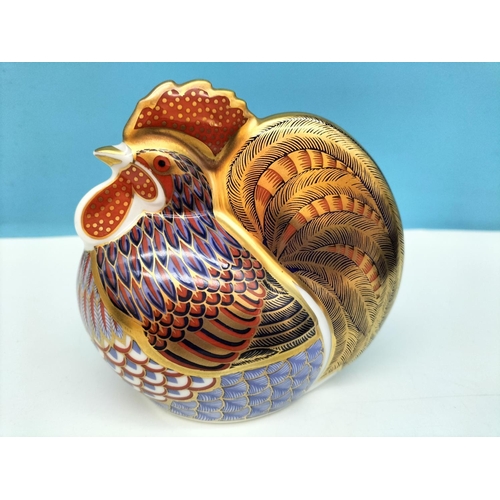 96 - Boxed Crown Derby 'Cockerel' 9.5cm High Paperweight with Gold Stopper. Date Code for 1999 (LXII) and... 