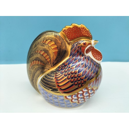 96 - Boxed Crown Derby 'Cockerel' 9.5cm High Paperweight with Gold Stopper. Date Code for 1999 (LXII) and... 