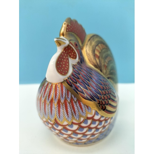 96 - Boxed Crown Derby 'Cockerel' 9.5cm High Paperweight with Gold Stopper. Date Code for 1999 (LXII) and... 