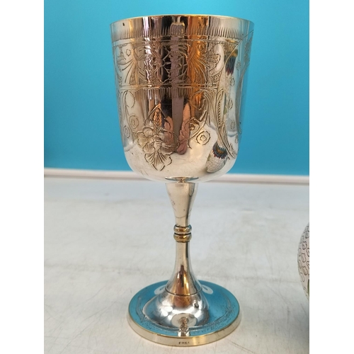 158 - Vintage Chinese Cloisionne Vase plus a Church Communion Wine Goblet. Tallest 17cm.