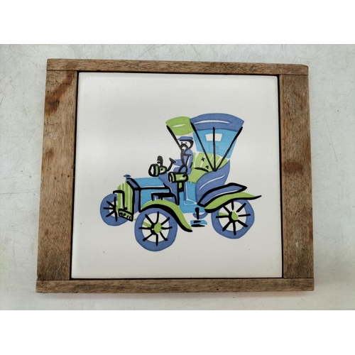 160 - Pair of 1960's Poole Pottery Carter Framed Tiles from the Veteran Cars Collection by Margaret Matthe... 