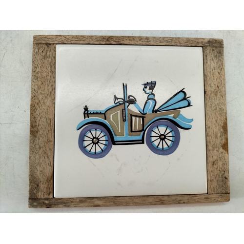 160 - Pair of 1960's Poole Pottery Carter Framed Tiles from the Veteran Cars Collection by Margaret Matthe... 