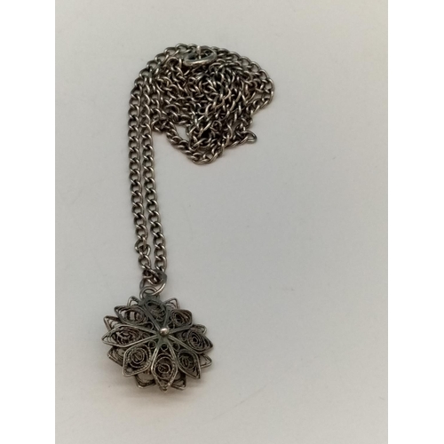 210 - 925 Silver Hallmarked Filigree Pendant on 20