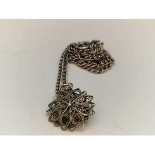 210 - 925 Silver Hallmarked Filigree Pendant on 20