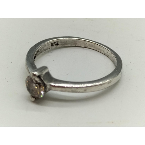 219 - 925 Silver and Clear Stone Ring. Size N.