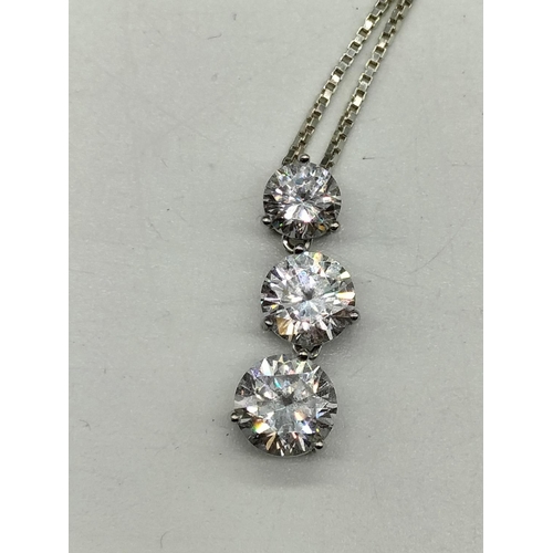 220 - 925 Silver and Triple Cubic Zirconia Drop Pendant and 17