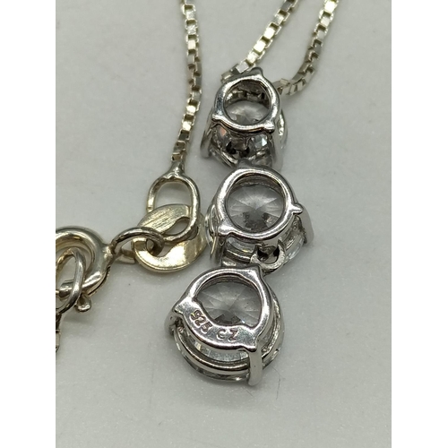 220 - 925 Silver and Triple Cubic Zirconia Drop Pendant and 17