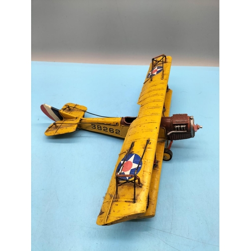 225 - Tin Plate Model of a Bi Plane. 9cm High, 27cm x 33cm.