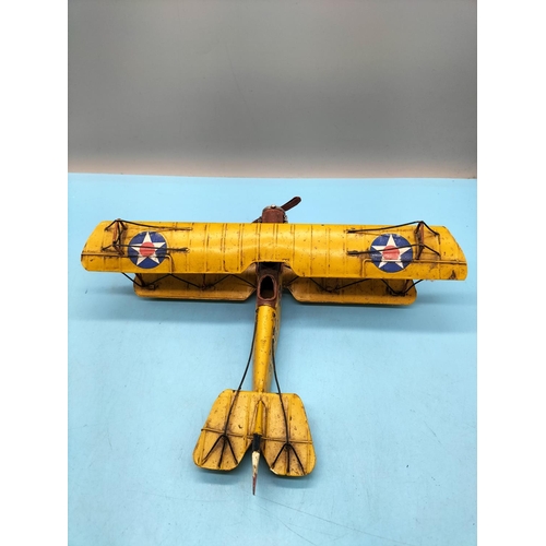 225 - Tin Plate Model of a Bi Plane. 9cm High, 27cm x 33cm.