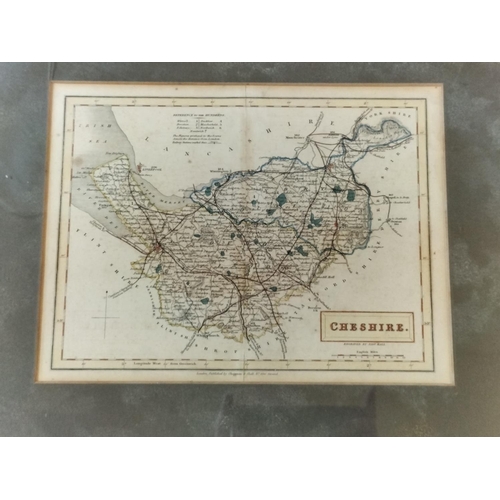 228 - Early 19th Century Hand Coloured Framed Map of Cheshire. c1835. 38cm x 33cm.