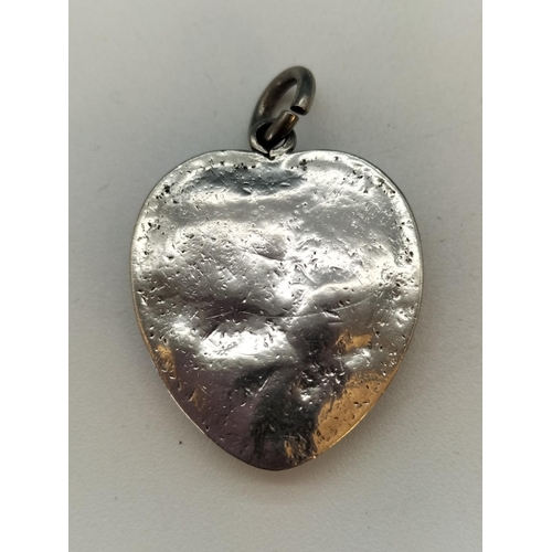 229 - Late Victorian Scottish Etched Silver and Montrose Agate Heart Shaped Pendant. c1890's.