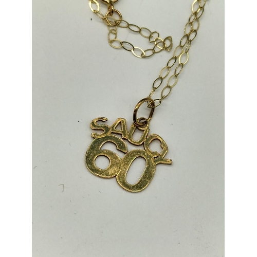 288 - 9ct Gold Chain and 'Saucy 60' Pendant.