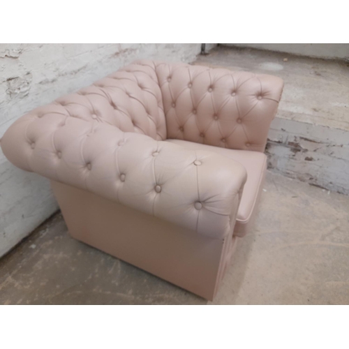 297 - Upcycled Shabby Chic Chesterfield Style Armchair on Castors. 70cm High, 90cm x 80cm. Collection Only... 