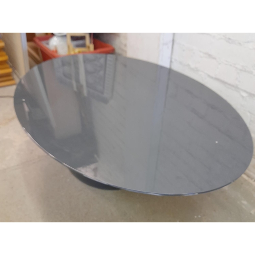 299 - Modern Porcelain Base Oval Glass Topped Coffee Table. 44cm High, 110cm x 77cm. Collection Only.