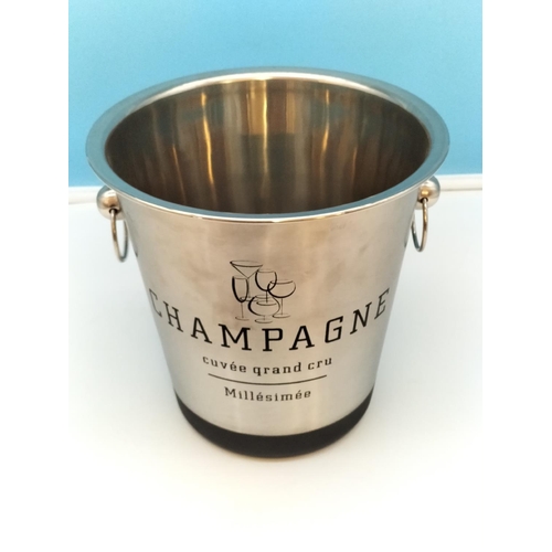 303 - Stainless Steel Handled Champagne Bucket. 21cm High, 21cm Diameter.