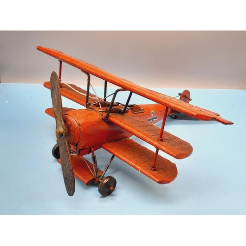 32 - Tin Plate Model of a WWI German (Red Baron) Plane. 18cm High, 35cm x 37cm.