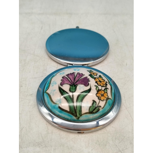 339 - Hand Painted Iznik Ceramic Double Mirror Compact.