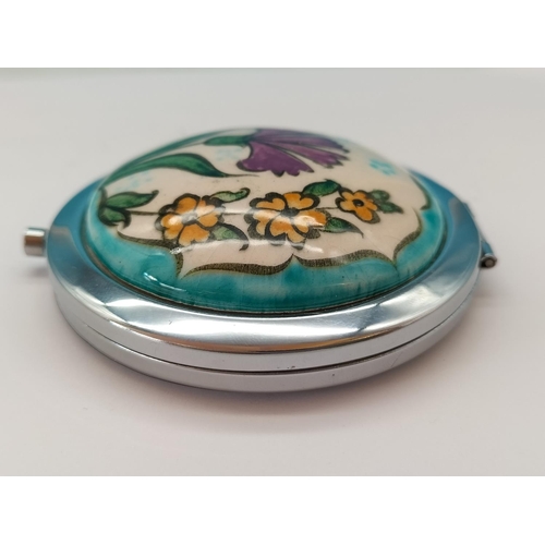 339 - Hand Painted Iznik Ceramic Double Mirror Compact.