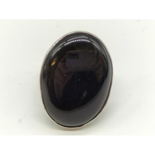 360 - 925 Silver and Oval Onyx Ring. Size Q. Boxed.