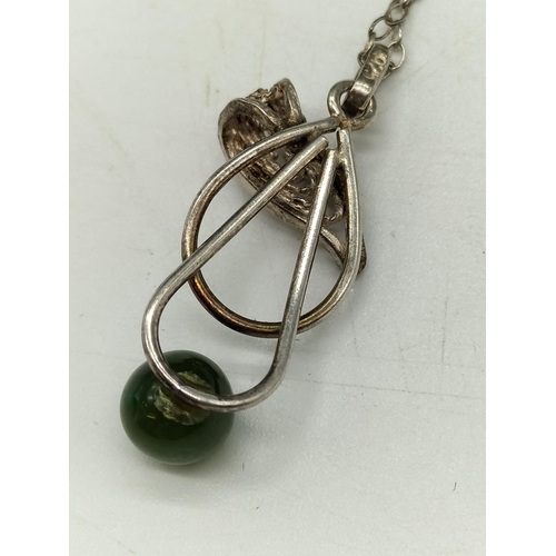 414 - 925 Silver Chain with Jade Ball Pendant.