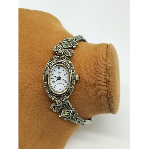 488 - 925 Silver Diamante Set Cocktail Watch.