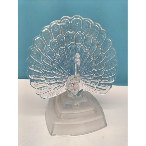 494 - Vintage Cristal D'Arques Glass Peacock Figure. 19cm Tall.