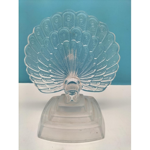 494 - Vintage Cristal D'Arques Glass Peacock Figure. 19cm Tall.