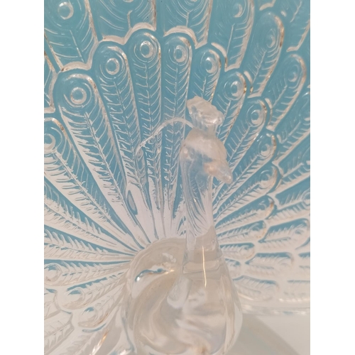 494 - Vintage Cristal D'Arques Glass Peacock Figure. 19cm Tall.