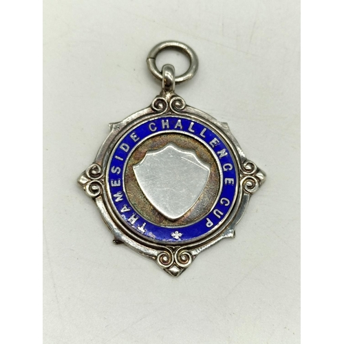 575 - Silver Hallmarked and Enamel Watch Fob - Thameside Challenge.