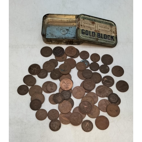 643 - Tin of Old Pennies and Half Pennies, English and Irish.